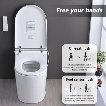 Smart Toilet Bidet Combo with Foot Sensor Open Cover/Seat, LED Display, Self-Cleaning Nozzle, Heated Seat, Night Light, Knob Control, Soft Close, Auto Flush, with Remote Control