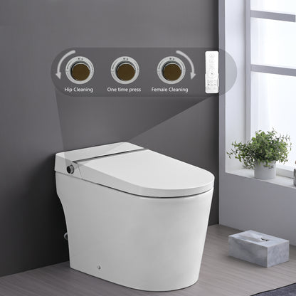 Smart Toilet Bidet Combo with Foot Sensor Open Cover/Seat, LED Display, Self-Cleaning Nozzle, Heated Seat, Night Light, Knob Control, Soft Close, Auto Flush, with Remote Control
