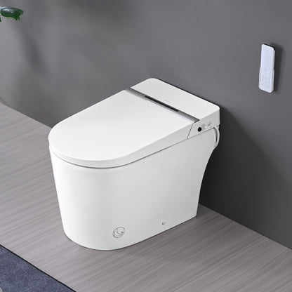 Smart Toilet Bidet Combo with Foot Sensor Open Cover/Seat, LED Display, Self-Cleaning Nozzle, Heated Seat, Night Light, Knob Control, Soft Close, Auto Flush, with Remote Control