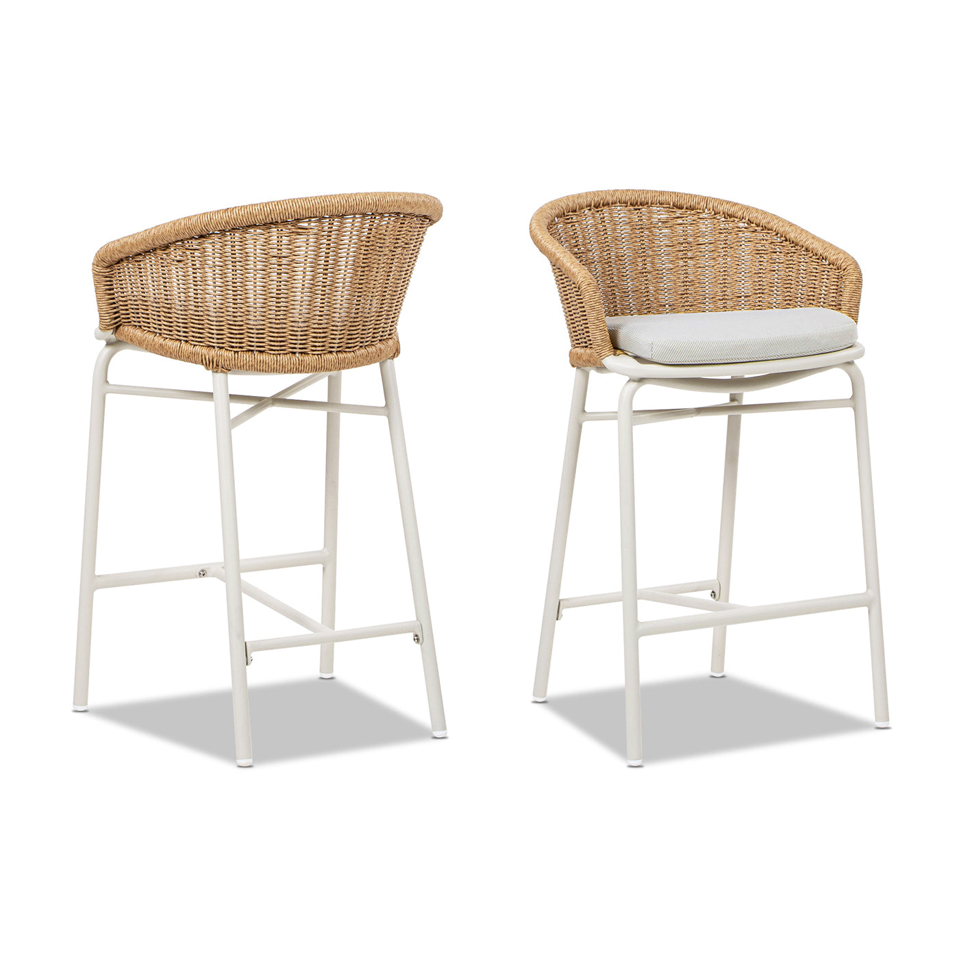 28" Wicker Back Outdoor Bar Stool, Set of 2, Wheat Beige Axroma Olefin