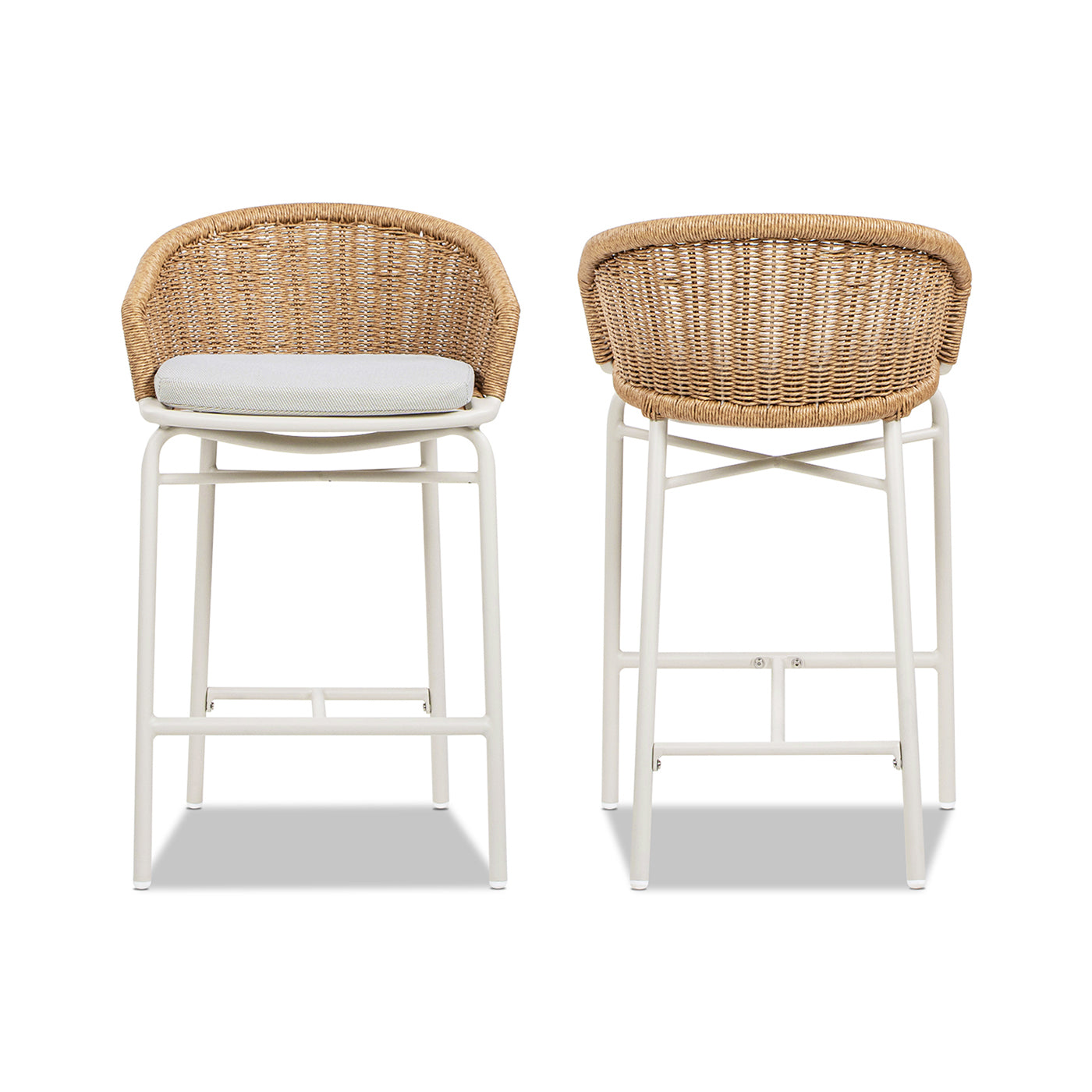 28" Wicker Back Outdoor Bar Stool, Set of 2, Wheat Beige Axroma Olefin