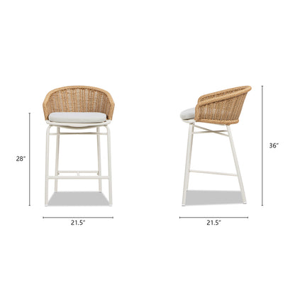 28" Wicker Back Outdoor Bar Stool, Set of 2, Wheat Beige Axroma Olefin