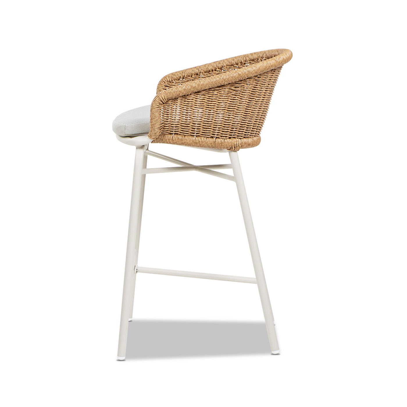 28" Wicker Back Outdoor Bar Stool, Set of 2, Wheat Beige Axroma Olefin
