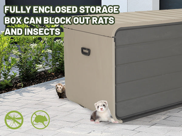 260 Gallon Plastic Deck Box, Large Patio Storage Box with Lock, Wheels & Waterproof Lid for Outdoor Cushions, Garden and Pool Supplies (Gray)