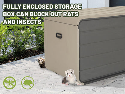 260 Gallon Plastic Deck Box, Large Patio Storage Box with Lock, Wheels & Waterproof Lid for Outdoor Cushions, Garden and Pool Supplies (Gray)