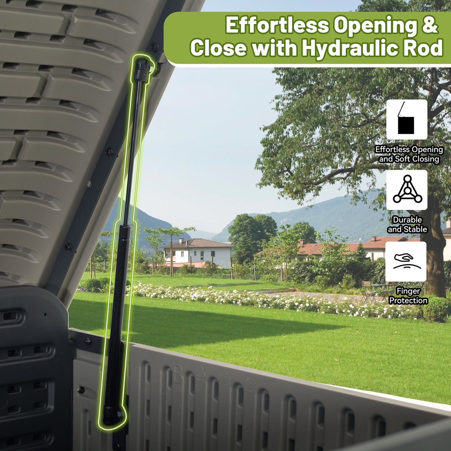 260 Gallon Plastic Deck Box, Large Patio Storage Box with Lock, Wheels & Waterproof Lid for Outdoor Cushions, Garden and Pool Supplies (Gray)