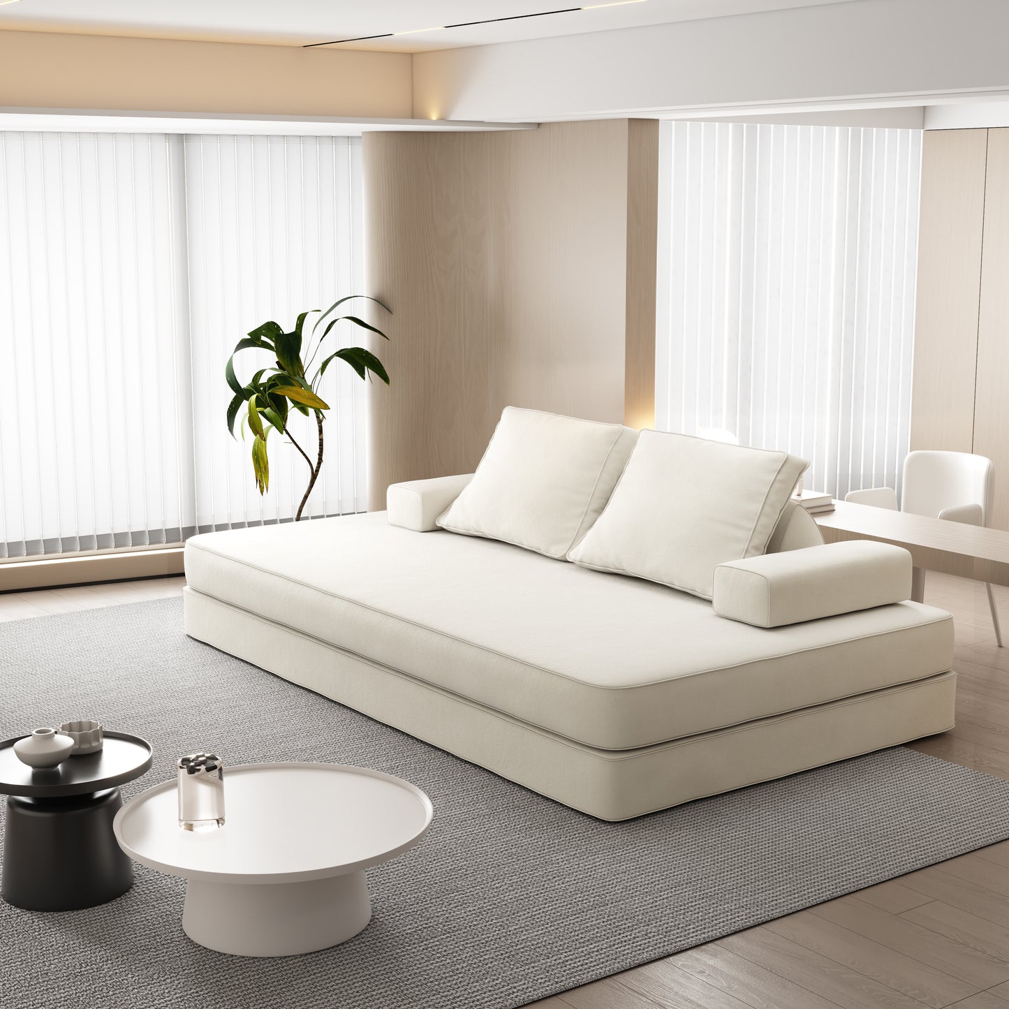 86.6"Multifunctional Convertible Sofa Bed with 2 Removable Backrests and 2 Pillows,Fuffy Chenille Fabric Sofa,Chaise Lounge,Game Pad,DIY Modern Upholstered Couch,Deep Seat Couch for Living Room,Office