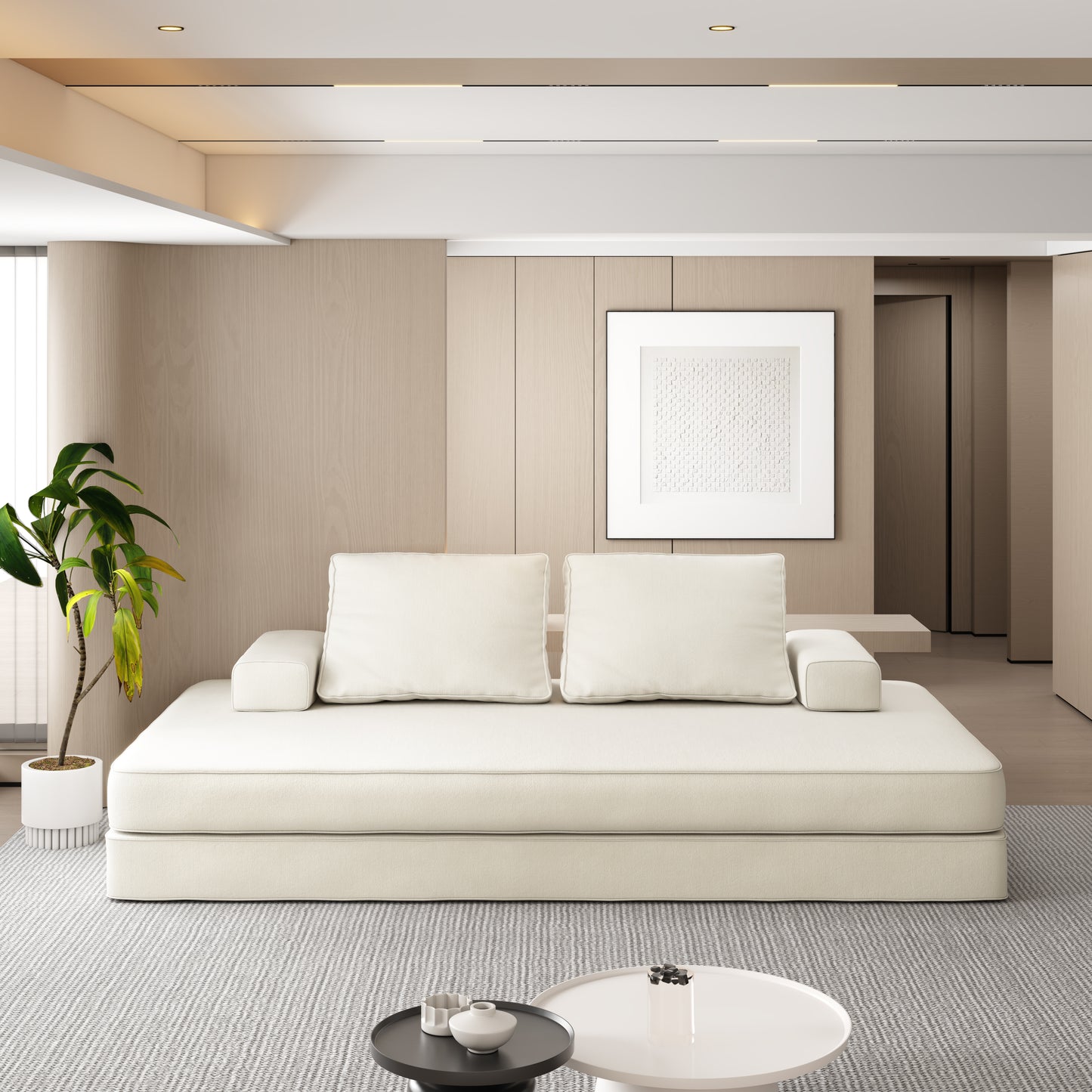 86.6"Multifunctional Convertible Sofa Bed with 2 Removable Backrests and 2 Pillows,Fuffy Chenille Fabric Sofa,Chaise Lounge,Game Pad,DIY Modern Upholstered Couch,Deep Seat Couch for Living Room,Office