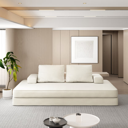 86.6"Multifunctional Convertible Sofa Bed with 2 Removable Backrests and 2 Pillows,Fuffy Chenille Fabric Sofa,Chaise Lounge,Game Pad,DIY Modern Upholstered Couch,Deep Seat Couch for Living Room,Office