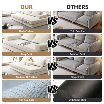 86.6"Multifunctional Convertible Sofa Bed with 2 Removable Backrests and 2 Pillows,Fuffy Chenille Fabric Sofa,Chaise Lounge,Game Pad,DIY Modern Upholstered Couch,Deep Seat Couch for Living Room,Office