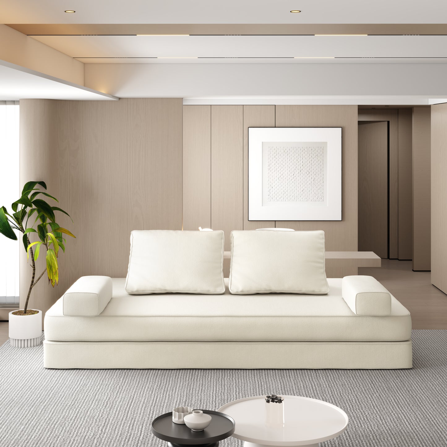 86.6"Multifunctional Convertible Sofa Bed with 2 Removable Backrests and 2 Pillows,Fuffy Chenille Fabric Sofa,Chaise Lounge,Game Pad,DIY Modern Upholstered Couch,Deep Seat Couch for Living Room,Office