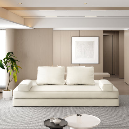 86.6"Multifunctional Convertible Sofa Bed with 2 Removable Backrests and 2 Pillows,Fuffy Chenille Fabric Sofa,Chaise Lounge,Game Pad,DIY Modern Upholstered Couch,Deep Seat Couch for Living Room,Office