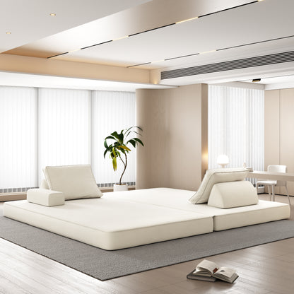 86.6"Multifunctional Convertible Sofa Bed with 2 Removable Backrests and 2 Pillows,Fuffy Chenille Fabric Sofa,Chaise Lounge,Game Pad,DIY Modern Upholstered Couch,Deep Seat Couch for Living Room,Office