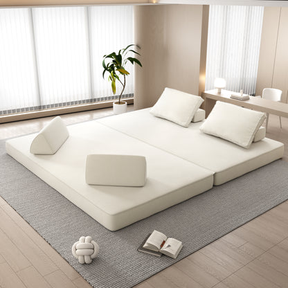 86.6"Multifunctional Convertible Sofa Bed with 2 Removable Backrests and 2 Pillows,Fuffy Chenille Fabric Sofa,Chaise Lounge,Game Pad,DIY Modern Upholstered Couch,Deep Seat Couch for Living Room,Office