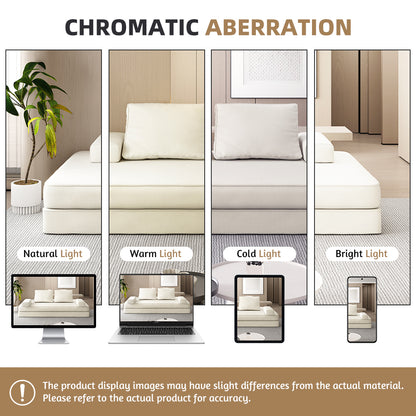 86.6"Multifunctional Convertible Sofa Bed with 2 Removable Backrests and 2 Pillows,Fuffy Chenille Fabric Sofa,Chaise Lounge,Game Pad,DIY Modern Upholstered Couch,Deep Seat Couch for Living Room,Office