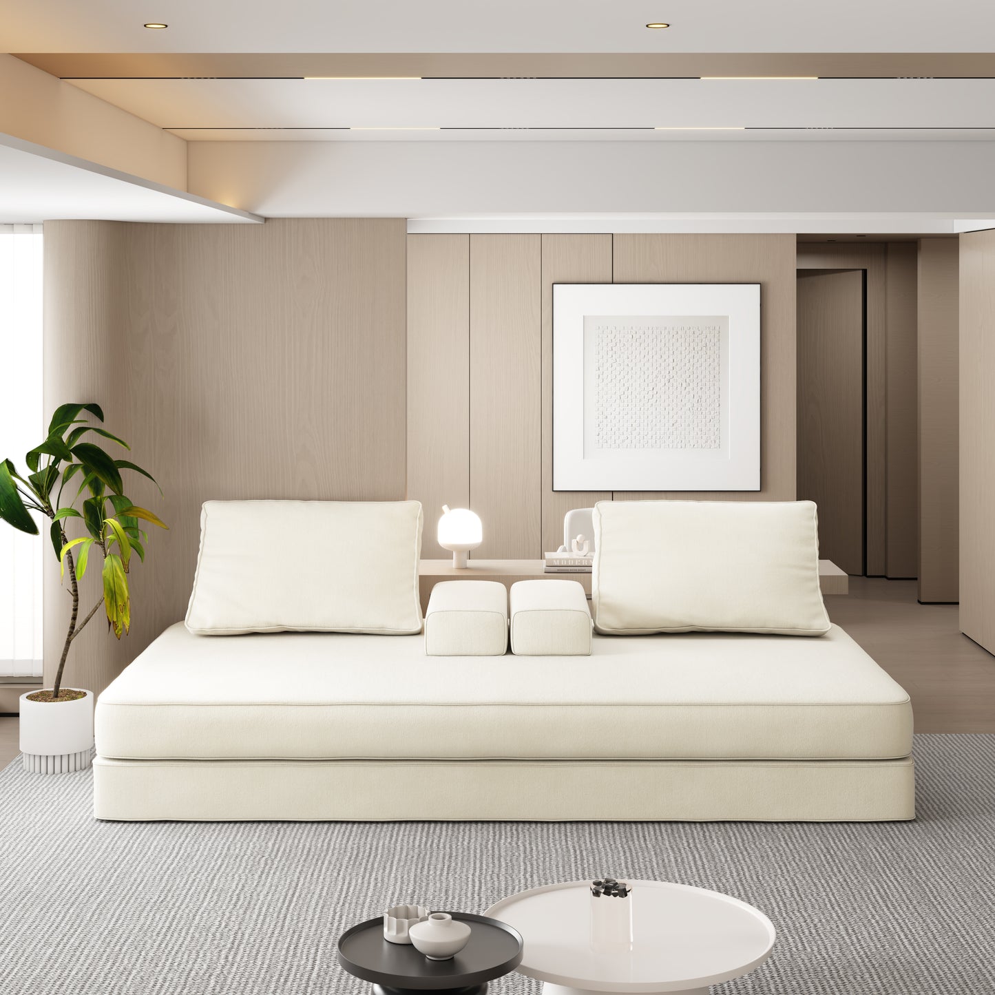 86.6"Multifunctional Convertible Sofa Bed with 2 Removable Backrests and 2 Pillows,Fuffy Chenille Fabric Sofa,Chaise Lounge,Game Pad,DIY Modern Upholstered Couch,Deep Seat Couch for Living Room,Office