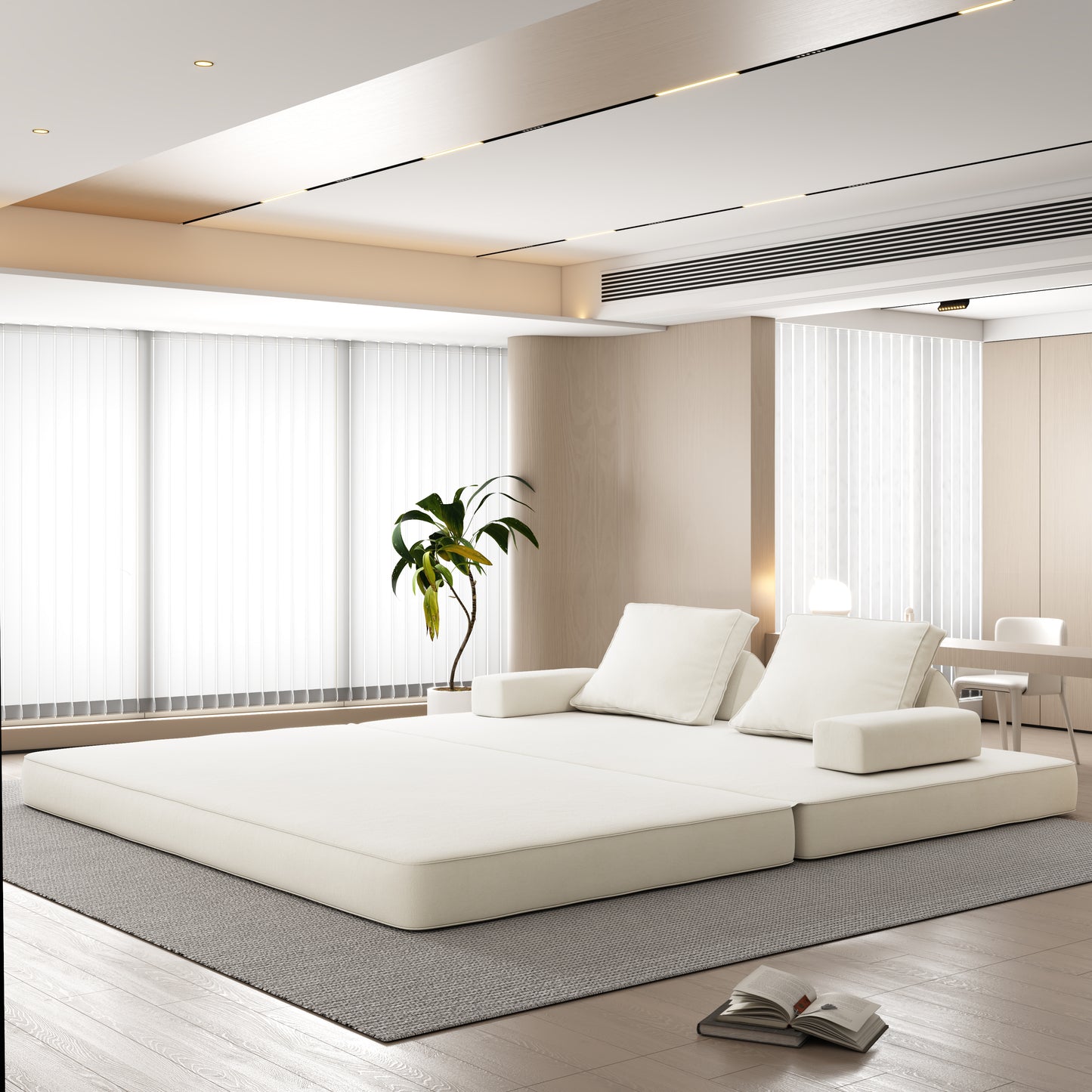 86.6"Multifunctional Convertible Sofa Bed with 2 Removable Backrests and 2 Pillows,Fuffy Chenille Fabric Sofa,Chaise Lounge,Game Pad,DIY Modern Upholstered Couch,Deep Seat Couch for Living Room,Office