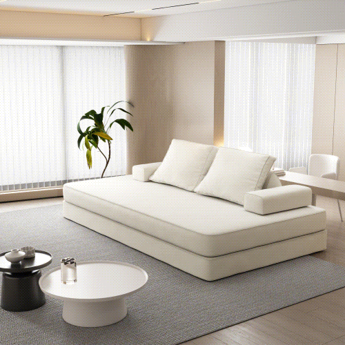 86.6"Multifunctional Convertible Sofa Bed with 2 Removable Backrests and 2 Pillows,Fuffy Chenille Fabric Sofa,Chaise Lounge,Game Pad,DIY Modern Upholstered Couch,Deep Seat Couch for Living Room,Office