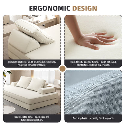 86.6"Multifunctional Convertible Sofa Bed with 2 Removable Backrests and 2 Pillows,Fuffy Chenille Fabric Sofa,Chaise Lounge,Game Pad,DIY Modern Upholstered Couch,Deep Seat Couch for Living Room,Office