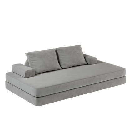 86.6"Multifunctional Convertible Sofa Bed with 2 Removable Backrests and 2 Pillows,Fuffy Chenille Fabric Sofa,Chaise Lounge,Game Pad,DIY Modern Upholstered Couch,Deep Seat Couch for Living Room,Office