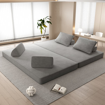 86.6"Multifunctional Convertible Sofa Bed with 2 Removable Backrests and 2 Pillows,Fuffy Chenille Fabric Sofa,Chaise Lounge,Game Pad,DIY Modern Upholstered Couch,Deep Seat Couch for Living Room,Office