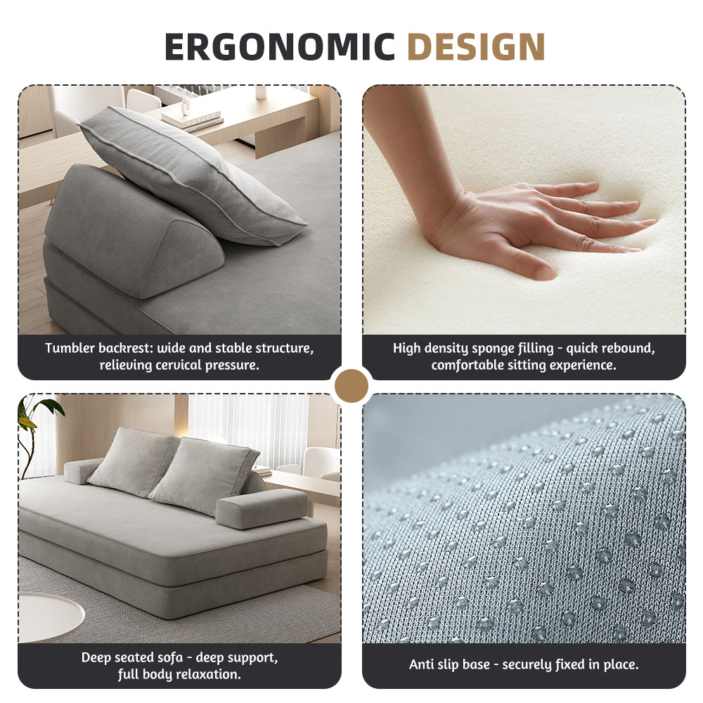 86.6"Multifunctional Convertible Sofa Bed with 2 Removable Backrests and 2 Pillows,Fuffy Chenille Fabric Sofa,Chaise Lounge,Game Pad,DIY Modern Upholstered Couch,Deep Seat Couch for Living Room,Office