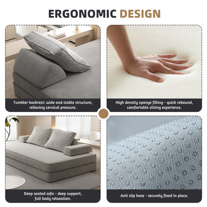 86.6"Multifunctional Convertible Sofa Bed with 2 Removable Backrests and 2 Pillows,Fuffy Chenille Fabric Sofa,Chaise Lounge,Game Pad,DIY Modern Upholstered Couch,Deep Seat Couch for Living Room,Office