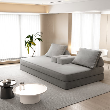 86.6"Multifunctional Convertible Sofa Bed with 2 Removable Backrests and 2 Pillows,Fuffy Chenille Fabric Sofa,Chaise Lounge,Game Pad,DIY Modern Upholstered Couch,Deep Seat Couch for Living Room,Office