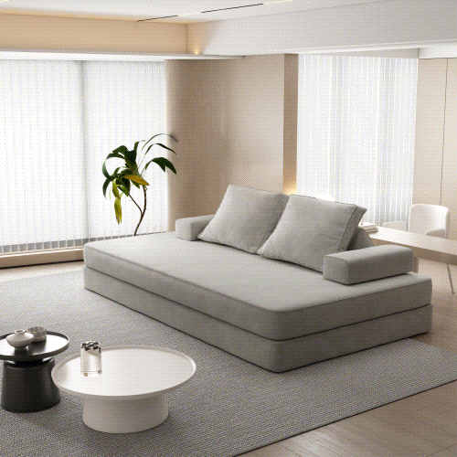 86.6"Multifunctional Convertible Sofa Bed with 2 Removable Backrests and 2 Pillows,Fuffy Chenille Fabric Sofa,Chaise Lounge,Game Pad,DIY Modern Upholstered Couch,Deep Seat Couch for Living Room,Office