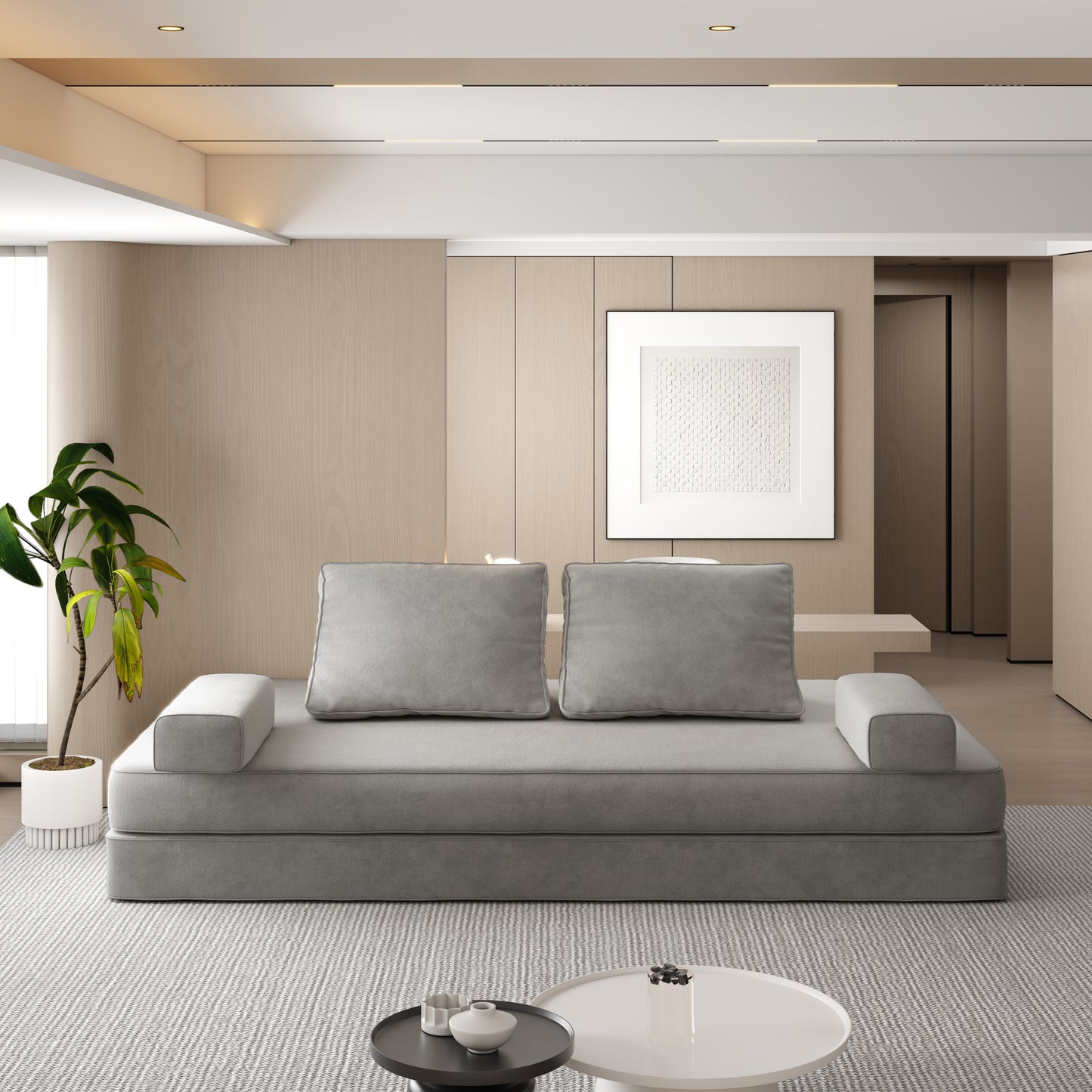 86.6"Multifunctional Convertible Sofa Bed with 2 Removable Backrests and 2 Pillows,Fuffy Chenille Fabric Sofa,Chaise Lounge,Game Pad,DIY Modern Upholstered Couch,Deep Seat Couch for Living Room,Office