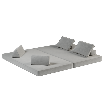 86.6"Multifunctional Convertible Sofa Bed with 2 Removable Backrests and 2 Pillows,Fuffy Chenille Fabric Sofa,Chaise Lounge,Game Pad,DIY Modern Upholstered Couch,Deep Seat Couch for Living Room,Office