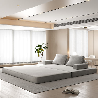 86.6"Multifunctional Convertible Sofa Bed with 2 Removable Backrests and 2 Pillows,Fuffy Chenille Fabric Sofa,Chaise Lounge,Game Pad,DIY Modern Upholstered Couch,Deep Seat Couch for Living Room,Office