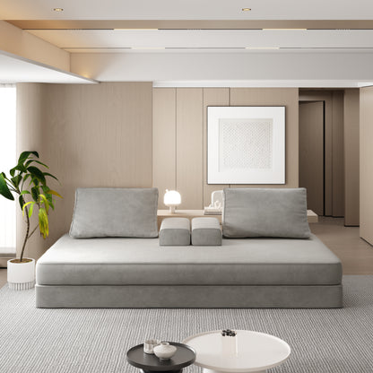 86.6"Multifunctional Convertible Sofa Bed with 2 Removable Backrests and 2 Pillows,Fuffy Chenille Fabric Sofa,Chaise Lounge,Game Pad,DIY Modern Upholstered Couch,Deep Seat Couch for Living Room,Office