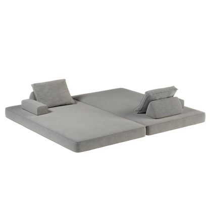 86.6"Multifunctional Convertible Sofa Bed with 2 Removable Backrests and 2 Pillows,Fuffy Chenille Fabric Sofa,Chaise Lounge,Game Pad,DIY Modern Upholstered Couch,Deep Seat Couch for Living Room,Office