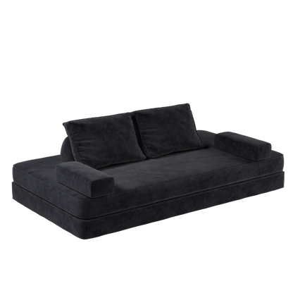 86.6"Multifunctional Convertible Sofa Bed with 2 Removable Backrests and 2 Pillows,Fuffy Chenille Fabric Sofa,Chaise Lounge,Game Pad,DIY Modern Upholstered Couch,Deep Seat Couch for Living Room,Office