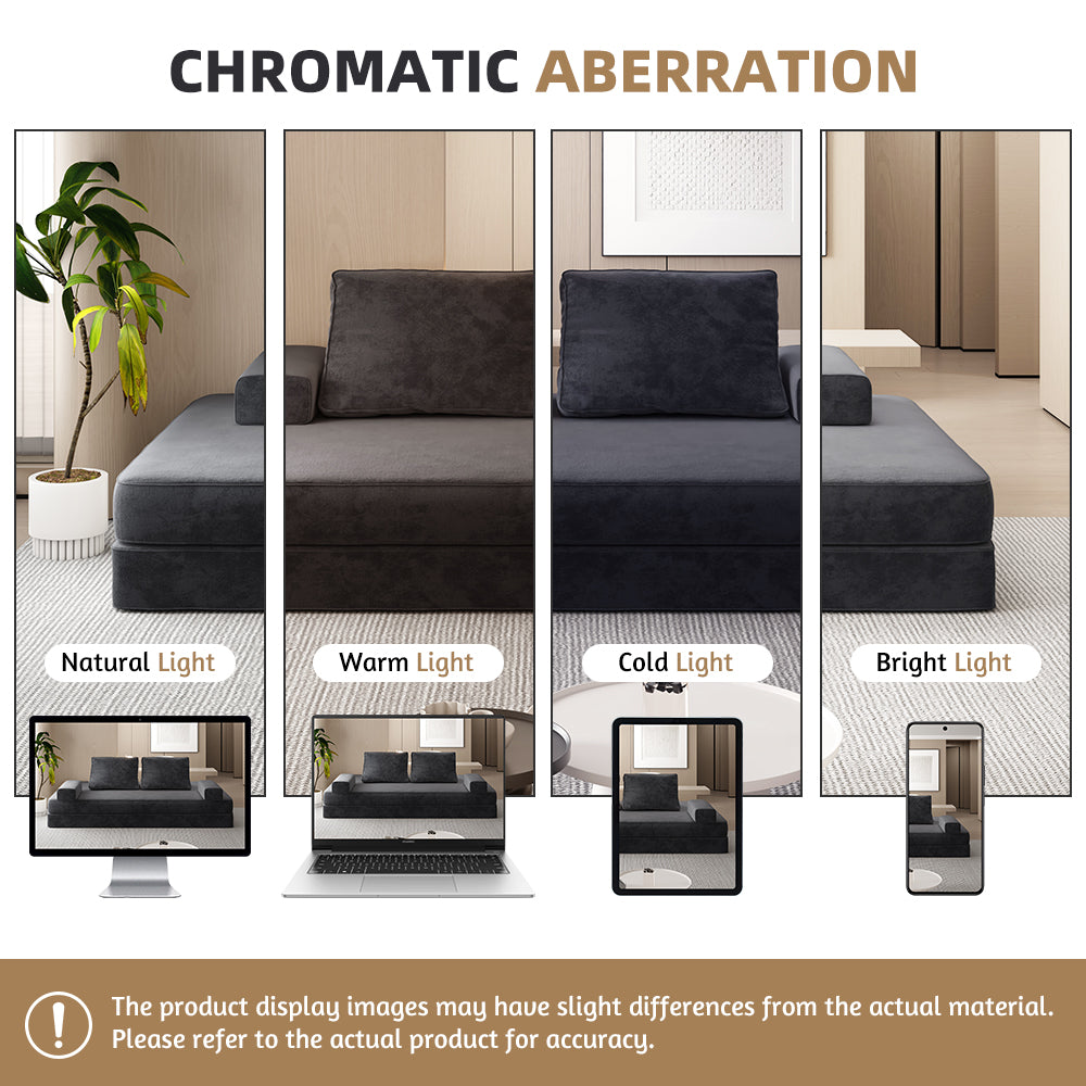 86.6"Multifunctional Convertible Sofa Bed with 2 Removable Backrests and 2 Pillows,Fuffy Chenille Fabric Sofa,Chaise Lounge,Game Pad,DIY Modern Upholstered Couch,Deep Seat Couch for Living Room,Office