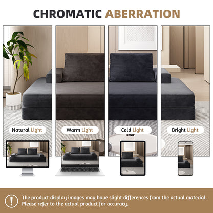 86.6"Multifunctional Convertible Sofa Bed with 2 Removable Backrests and 2 Pillows,Fuffy Chenille Fabric Sofa,Chaise Lounge,Game Pad,DIY Modern Upholstered Couch,Deep Seat Couch for Living Room,Office