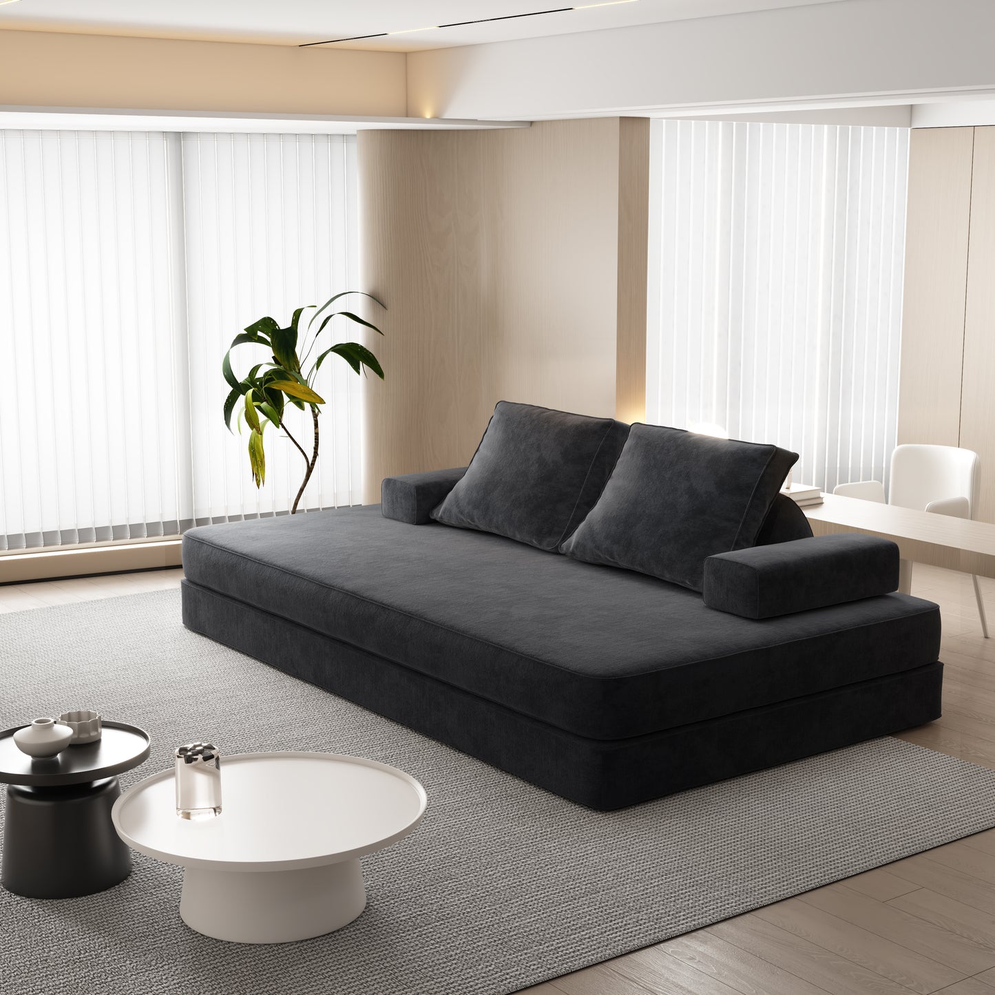 86.6"Multifunctional Convertible Sofa Bed with 2 Removable Backrests and 2 Pillows,Fuffy Chenille Fabric Sofa,Chaise Lounge,Game Pad,DIY Modern Upholstered Couch,Deep Seat Couch for Living Room,Office