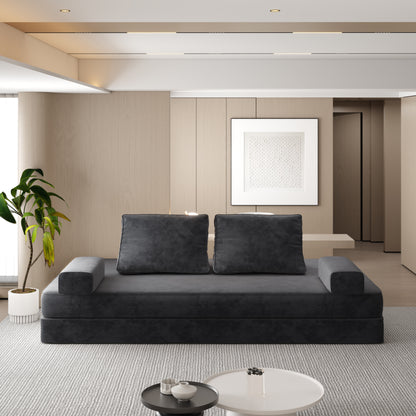 86.6"Multifunctional Convertible Sofa Bed with 2 Removable Backrests and 2 Pillows,Fuffy Chenille Fabric Sofa,Chaise Lounge,Game Pad,DIY Modern Upholstered Couch,Deep Seat Couch for Living Room,Office