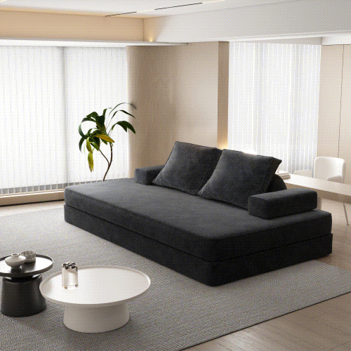 86.6"Multifunctional Convertible Sofa Bed with 2 Removable Backrests and 2 Pillows,Fuffy Chenille Fabric Sofa,Chaise Lounge,Game Pad,DIY Modern Upholstered Couch,Deep Seat Couch for Living Room,Office