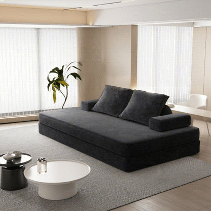 86.6"Multifunctional Convertible Sofa Bed with 2 Removable Backrests and 2 Pillows,Fuffy Chenille Fabric Sofa,Chaise Lounge,Game Pad,DIY Modern Upholstered Couch,Deep Seat Couch for Living Room,Office