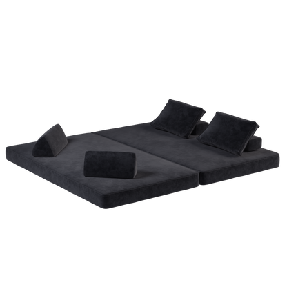 86.6"Multifunctional Convertible Sofa Bed with 2 Removable Backrests and 2 Pillows,Fuffy Chenille Fabric Sofa,Chaise Lounge,Game Pad,DIY Modern Upholstered Couch,Deep Seat Couch for Living Room,Office