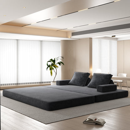 86.6"Multifunctional Convertible Sofa Bed with 2 Removable Backrests and 2 Pillows,Fuffy Chenille Fabric Sofa,Chaise Lounge,Game Pad,DIY Modern Upholstered Couch,Deep Seat Couch for Living Room,Office