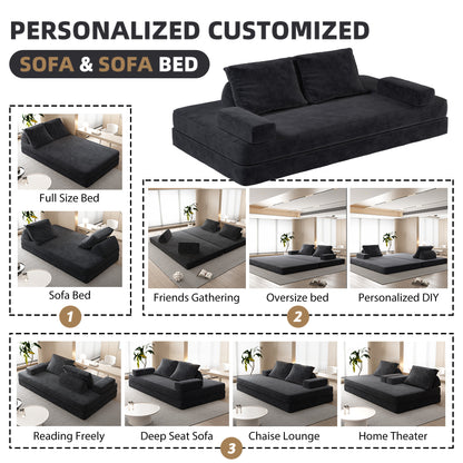 86.6"Multifunctional Convertible Sofa Bed with 2 Removable Backrests and 2 Pillows,Fuffy Chenille Fabric Sofa,Chaise Lounge,Game Pad,DIY Modern Upholstered Couch,Deep Seat Couch for Living Room,Office