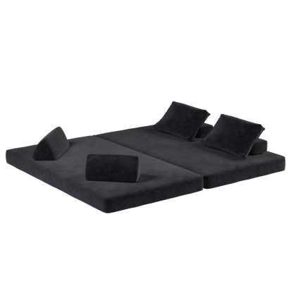 86.6"Multifunctional Convertible Sofa Bed with 2 Removable Backrests and 2 Pillows,Fuffy Chenille Fabric Sofa,Chaise Lounge,Game Pad,DIY Modern Upholstered Couch,Deep Seat Couch for Living Room,Office