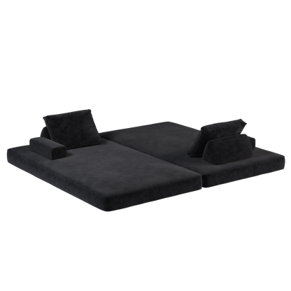 86.6"Multifunctional Convertible Sofa Bed with 2 Removable Backrests and 2 Pillows,Fuffy Chenille Fabric Sofa,Chaise Lounge,Game Pad,DIY Modern Upholstered Couch,Deep Seat Couch for Living Room,Office