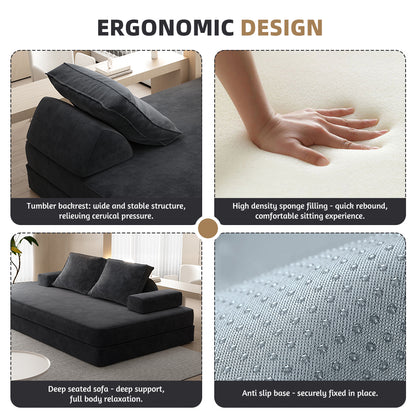 86.6"Multifunctional Convertible Sofa Bed with 2 Removable Backrests and 2 Pillows,Fuffy Chenille Fabric Sofa,Chaise Lounge,Game Pad,DIY Modern Upholstered Couch,Deep Seat Couch for Living Room,Office