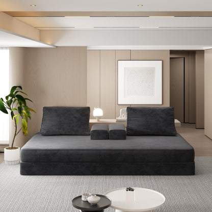 86.6"Multifunctional Convertible Sofa Bed with 2 Removable Backrests and 2 Pillows,Fuffy Chenille Fabric Sofa,Chaise Lounge,Game Pad,DIY Modern Upholstered Couch,Deep Seat Couch for Living Room,Office