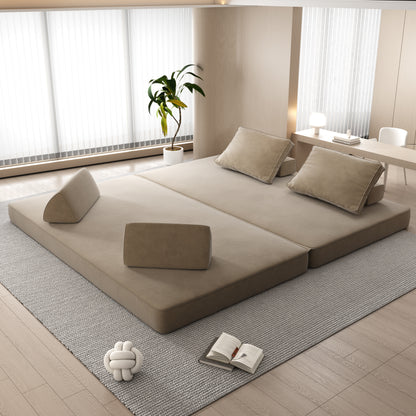 86.6"Multifunctional Convertible Sofa Bed with 2 Removable Backrests and 2 Pillows,Fuffy Chenille Fabric Sofa,Chaise Lounge,Game Pad,DIY Modern Upholstered Couch,Deep Seat Couch for Living Room,Office