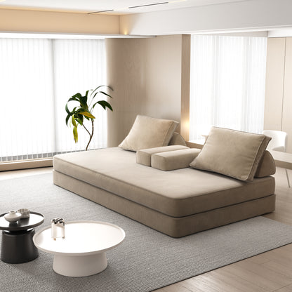 86.6"Multifunctional Convertible Sofa Bed with 2 Removable Backrests and 2 Pillows,Fuffy Chenille Fabric Sofa,Chaise Lounge,Game Pad,DIY Modern Upholstered Couch,Deep Seat Couch for Living Room,Office